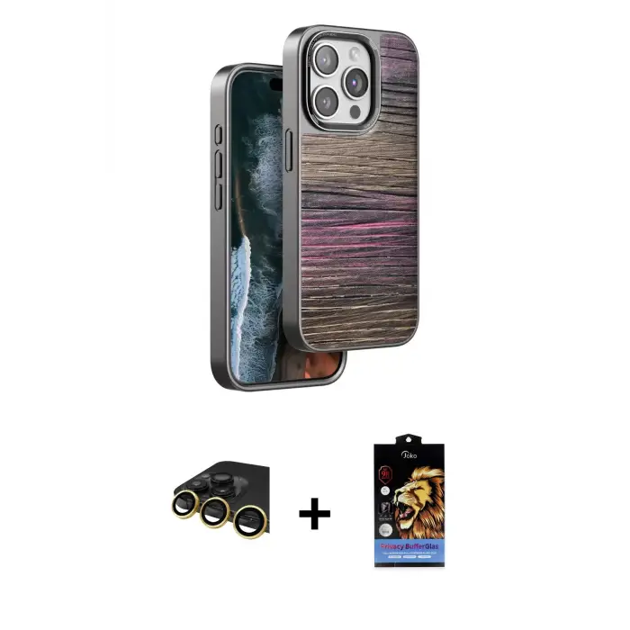 ieg™ iPhone 14 Pro Max Kılıf Atlas Minimal Özel Seri - Siyah Buffer Hayalet Cam Ekran Koruyucu + Raze Metal Kamera Lens - GD