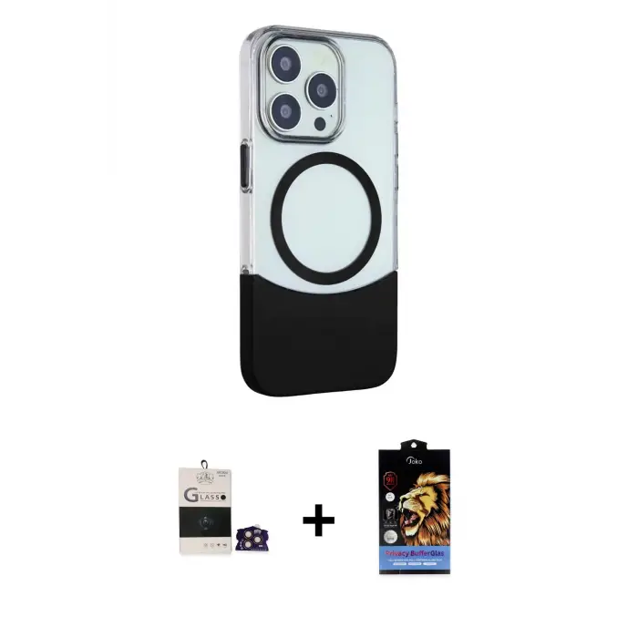 ieg™ iPhone 14 Pro Max Kılıf Çekirdek Asil Özel Seri - Siyah Buffer Hayalet Cam Ekran Koruyucu + Bilvis Titan Kamera Lens - GD