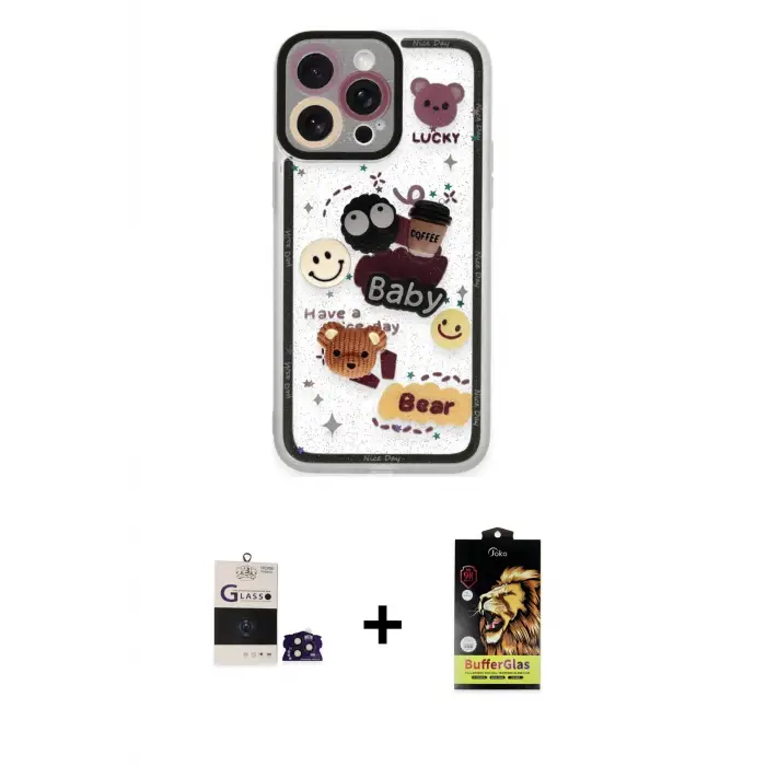 ieg™ iPhone 14 Pro Max Kılıf Çekirdek Asil - Siyah Buffer Cam Ekran Koruyucu + Bilvis Titan Kamera Lens - DNMR