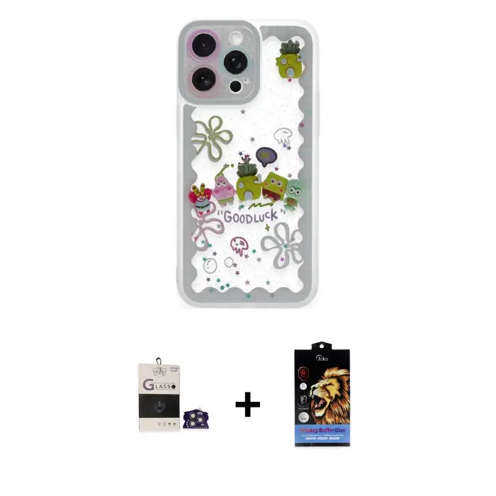 ieg™ iPhone 14 Pro Max Kılıf Çekirdek Asil - Siyah Buffer Hayalet Cam Ekran Koruyucu + Bilvis Titan Kamera Lens - GS