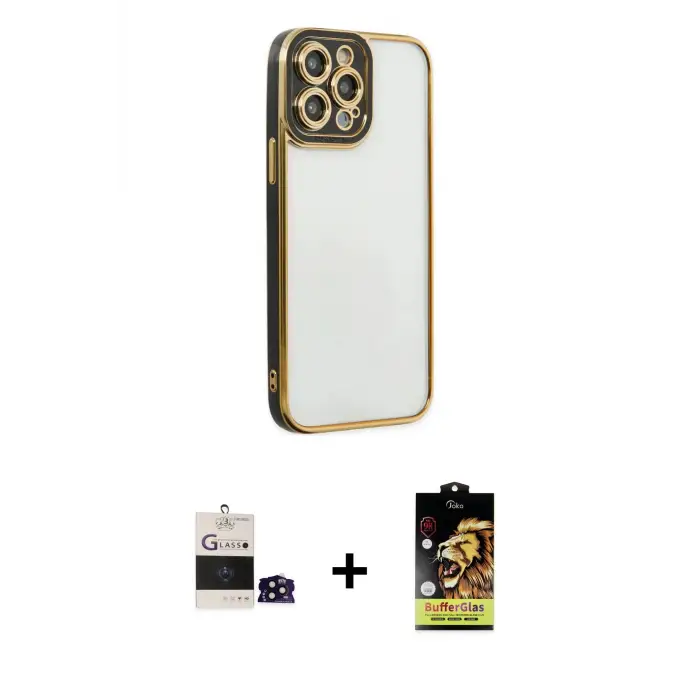 ieg™ iPhone 14 Pro Max Kılıf Çekirdek Klasik Serisi - Siyah Buffer Cam Ekran Koruyucu + Bilvis Titan Kamera Lens - SH