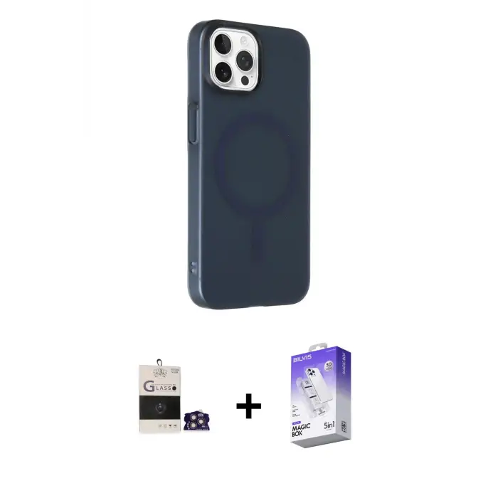 ieg™ iPhone 14 Pro Max Kılıf Çekirdek Modern Prime - Siyah Bilvis 5in1 3D Magic Cam Ekran Koruyucu + Bilvis Titan Kamera Lens - GS