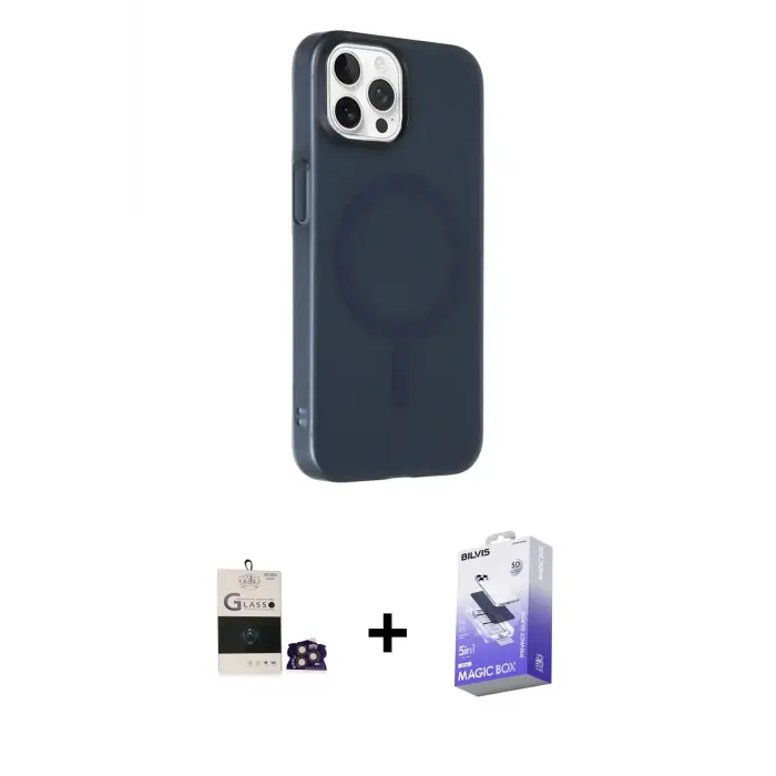 ieg™ iPhone 14 Pro Max Kılıf Çekirdek Modern Prime - Siyah Bilvis 5in1 5D Magic Hayalet Cam Ekran Koruyucu + Bilvis Titan Kamera Lens - GD