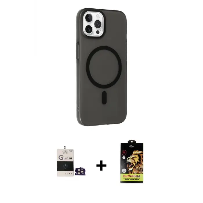 ieg™ iPhone 14 Pro Max Kılıf Çekirdek Modern Prime - Siyah Buffer Cam Ekran Koruyucu + Bilvis Titan Kamera Lens - GD