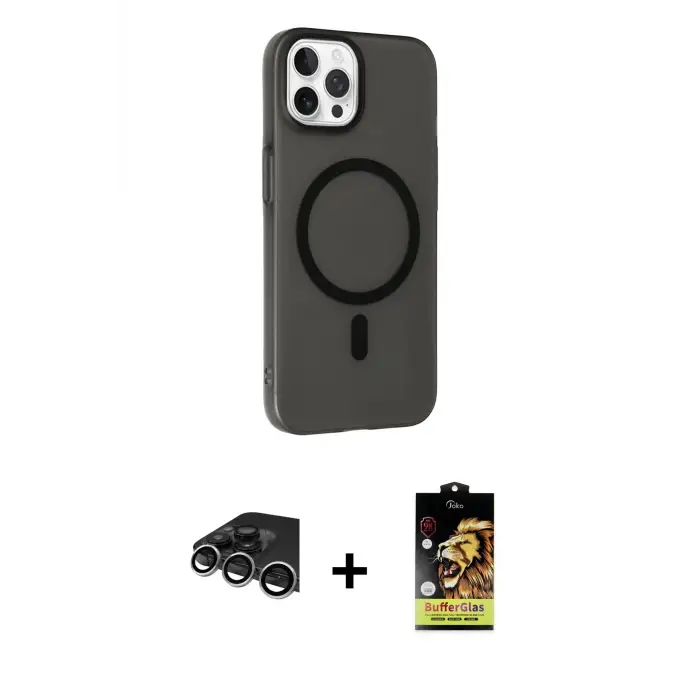 ieg™ iPhone 14 Pro Max Kılıf Çekirdek Modern Prime - Siyah Buffer Cam Ekran Koruyucu + Raze Metal Kamera Lens - GS