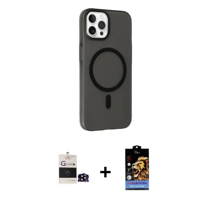 ieg™ iPhone 14 Pro Max Kılıf Çekirdek Modern Prime - Siyah Buffer Hayalet Cam Ekran Koruyucu + Bilvis Titan Kamera Lens - SH