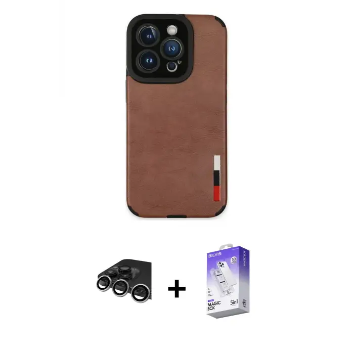 ieg™ iPhone 14 Pro Max Kılıf Doruk Asil Koleksiyonu - Siyah Bilvis 5in1 3D Magic Cam Ekran Koruyucu + Raze Metal Kamera Lens - GS