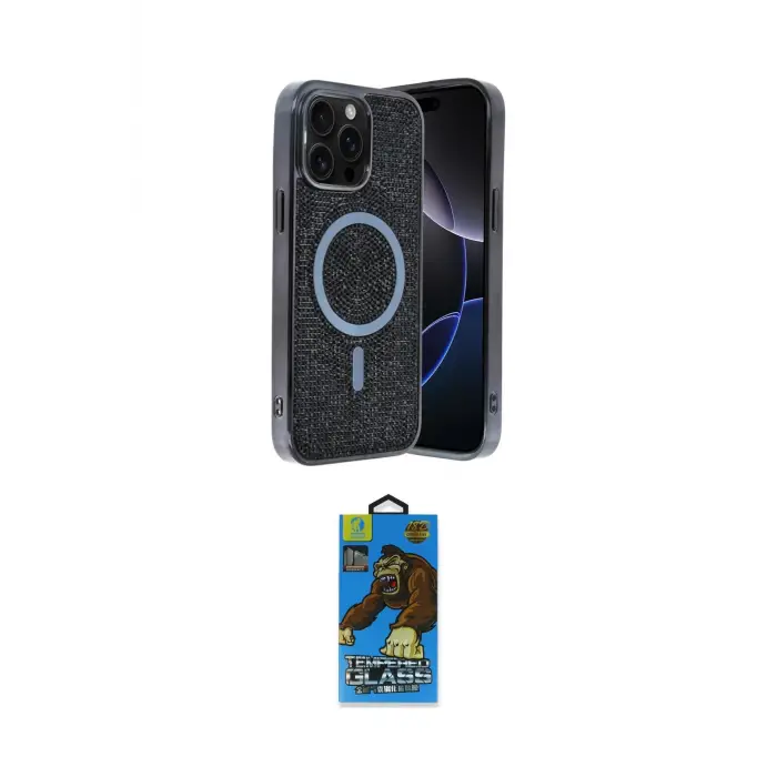 ieg™ iPhone 14 Pro Max Kılıf Eksen Çizgi - Siyah 18D Cam Ekran Koruyucu