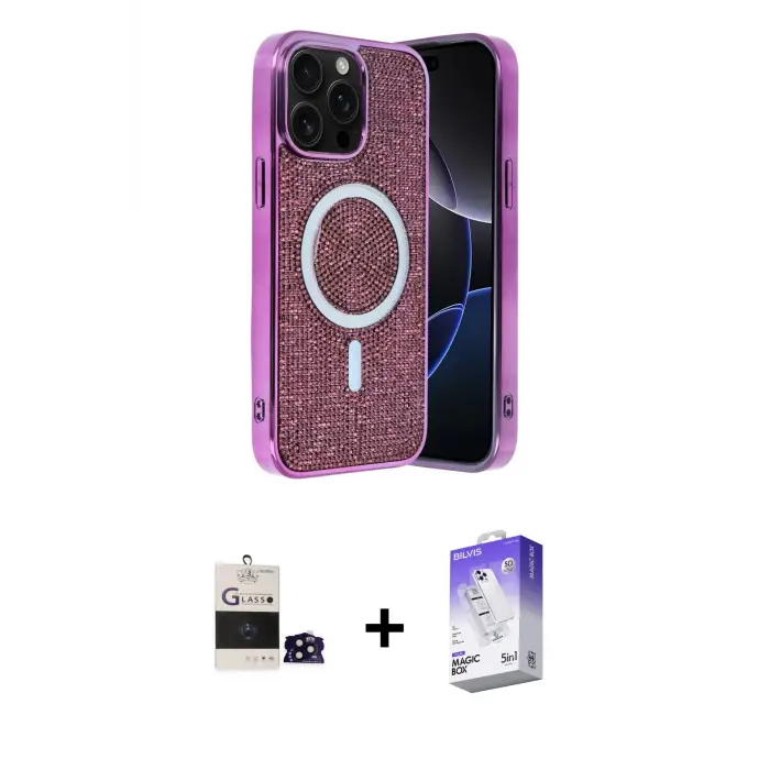 ieg™ iPhone 14 Pro Max Kılıf Eksen Çizgi - Siyah Bilvis 5in1 3D Magic Cam Ekran Koruyucu + Bilvis Titan Kamera Lens - SH