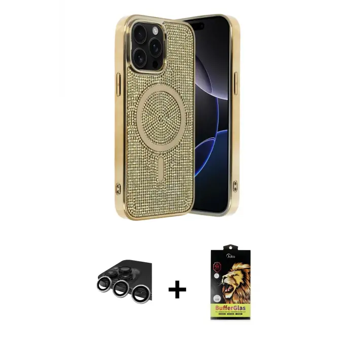 ieg™ iPhone 14 Pro Max Kılıf Eksen Çizgi - Siyah Buffer Cam Ekran Koruyucu + Raze Metal Kamera Lens - GS