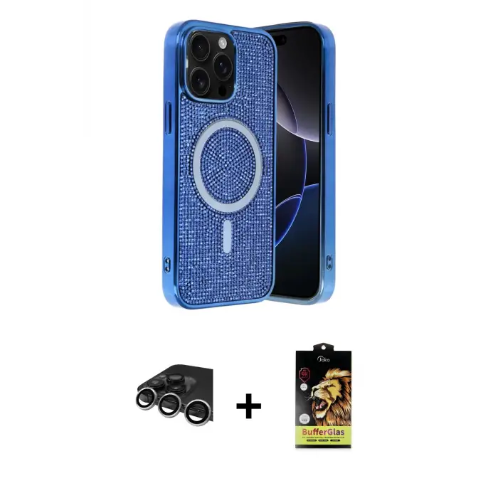 ieg™ iPhone 14 Pro Max Kılıf Eksen Çizgi - Siyah Buffer Cam Ekran Koruyucu + Raze Metal Kamera Lens - GS