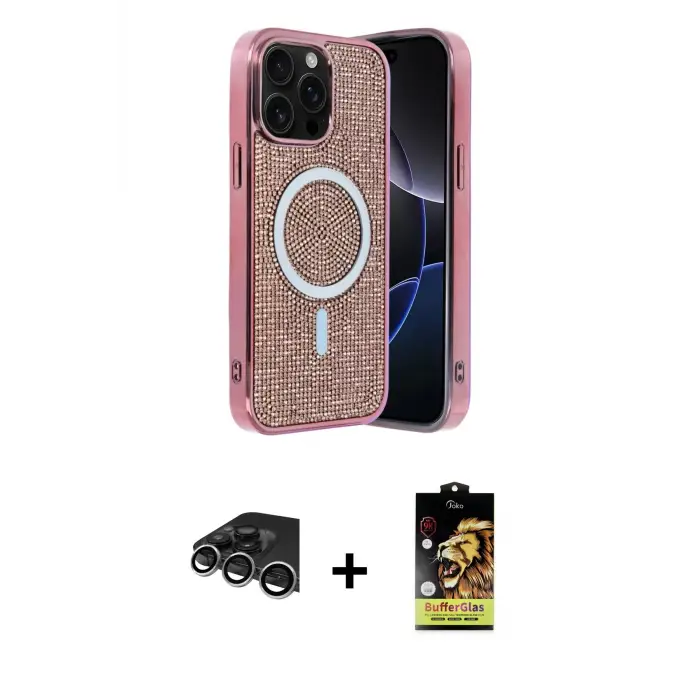 ieg™ iPhone 14 Pro Max Kılıf Eksen Çizgi - Siyah Buffer Cam Ekran Koruyucu + Raze Metal Kamera Lens - GS