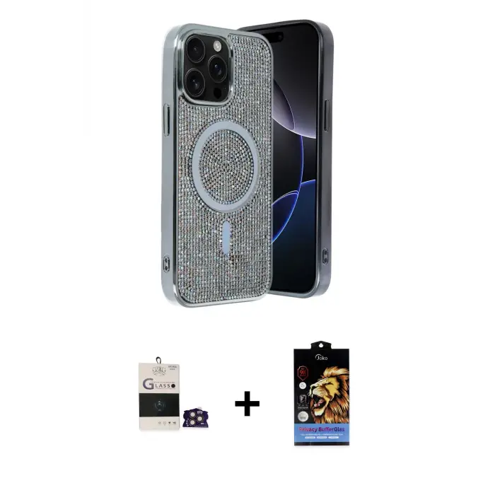 ieg™ iPhone 14 Pro Max Kılıf Eksen Çizgi - Siyah Buffer Hayalet Cam Ekran Koruyucu + Bilvis Titan Kamera Lens - GD