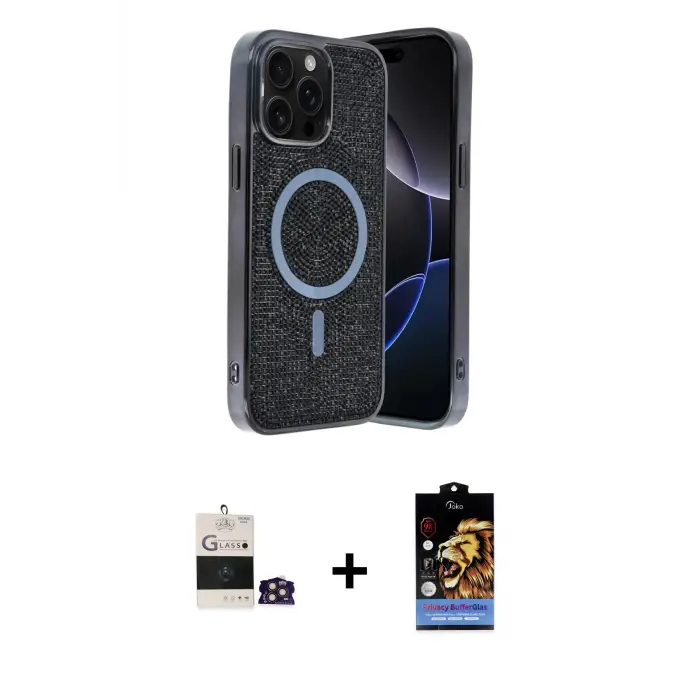 ieg™ iPhone 14 Pro Max Kılıf Eksen Çizgi - Siyah Buffer Hayalet Cam Ekran Koruyucu + Bilvis Titan Kamera Lens - GD