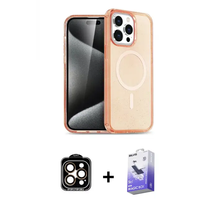 ieg™ iPhone 14 Pro Max Kılıf Eksen Doku Koleksiyonu - Siyah Bilvis 5in1 5D Magic Hayalet Cam Ekran Koruyucu + PVD Metal Kamera Lens - TU