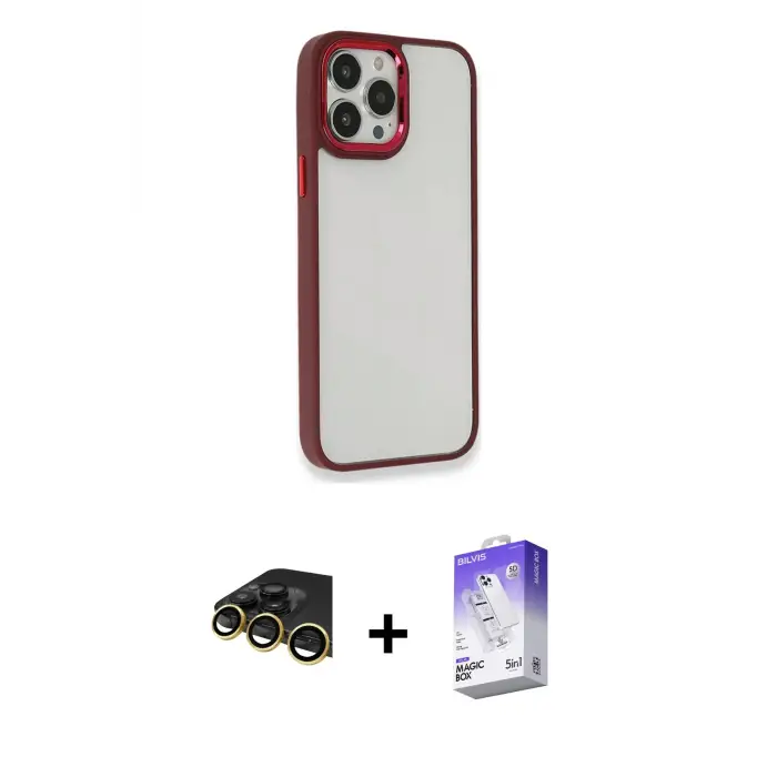 ieg™ iPhone 14 Pro Max Kılıf Eksen Doku Prime - Siyah Bilvis 5in1 3D Magic Cam Ekran Koruyucu + Raze Metal Kamera Lens - GD