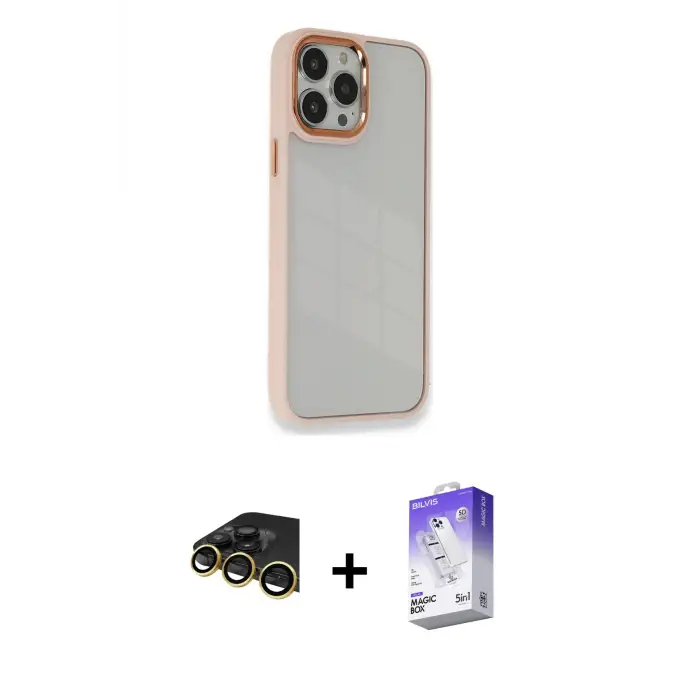 ieg™ iPhone 14 Pro Max Kılıf Eksen Doku Prime - Siyah Bilvis 5in1 3D Magic Cam Ekran Koruyucu + Raze Metal Kamera Lens - GD