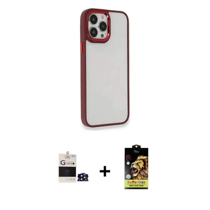 ieg™ iPhone 14 Pro Max Kılıf Eksen Doku Prime - Siyah Buffer Cam Ekran Koruyucu + Bilvis Titan Kamera Lens - DNMR