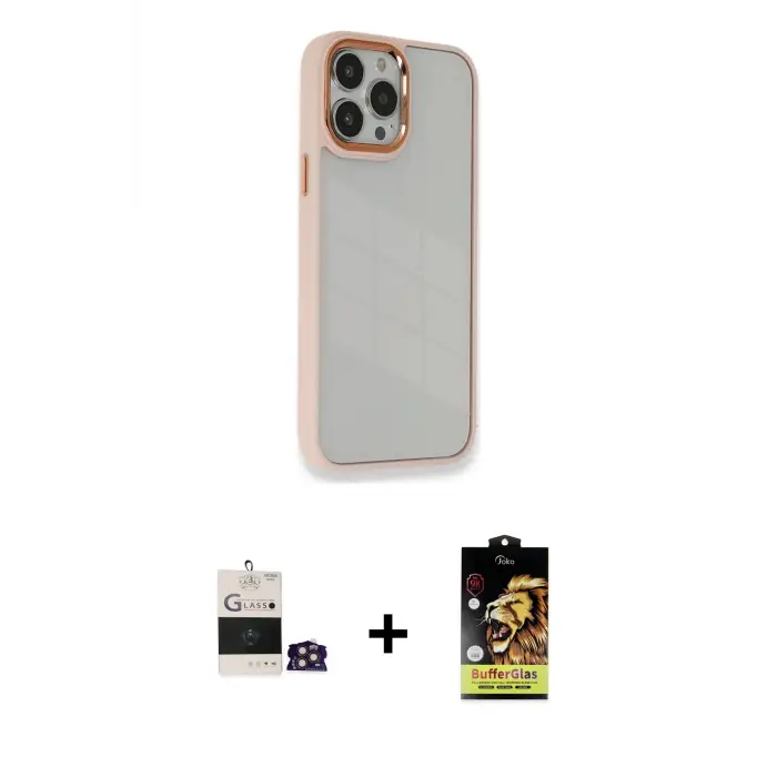 ieg™ iPhone 14 Pro Max Kılıf Eksen Doku Prime - Siyah Buffer Cam Ekran Koruyucu + Bilvis Titan Kamera Lens - GD