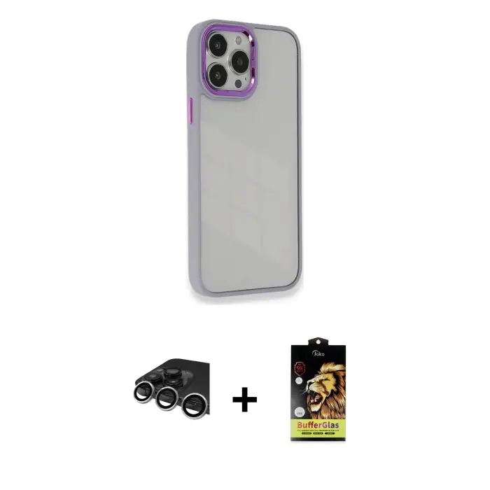 ieg™ iPhone 14 Pro Max Kılıf Eksen Doku Prime - Siyah Buffer Cam Ekran Koruyucu + Raze Metal Kamera Lens - GS