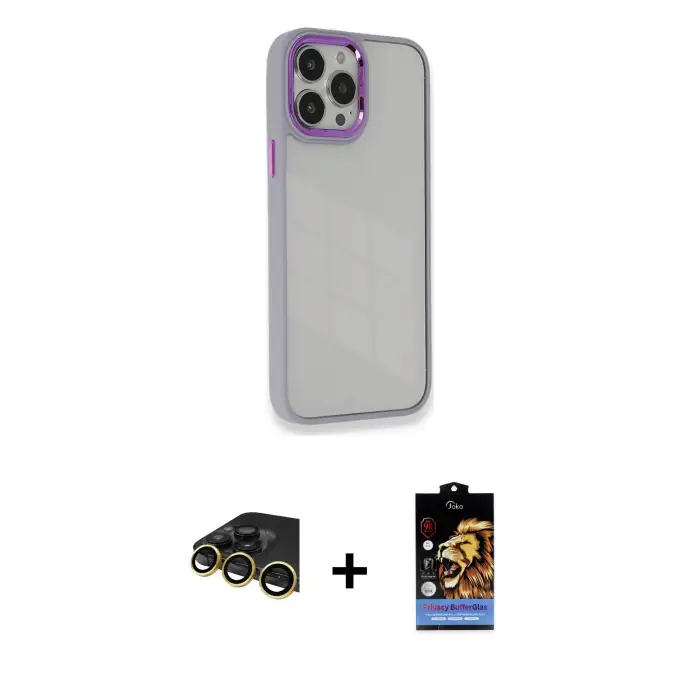 ieg™ iPhone 14 Pro Max Kılıf Eksen Doku Prime - Siyah Buffer Hayalet Cam Ekran Koruyucu + Raze Metal Kamera Lens - GD