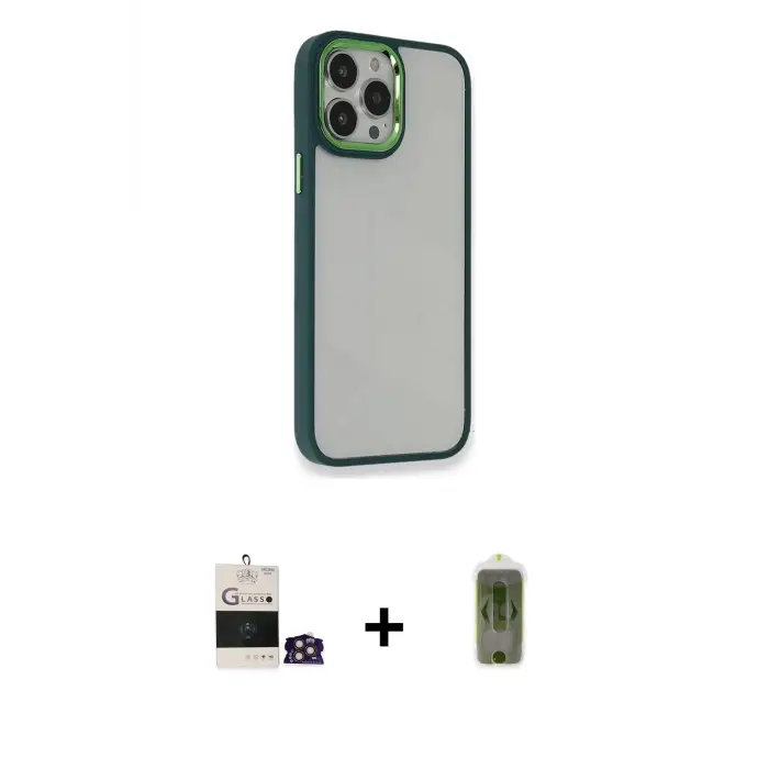 ieg™ iPhone 14 Pro Max Kılıf Eksen Doku Prime - Siyah Joko Magic 5D Hayalet Cam + Bilvis Titan Kamera Lens - GD