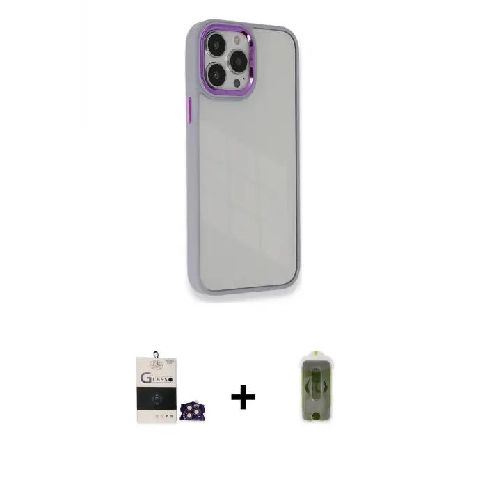 ieg™ iPhone 14 Pro Max Kılıf Eksen Doku Prime - Siyah Joko Magic 5D Hayalet Cam + Bilvis Titan Kamera Lens - GD