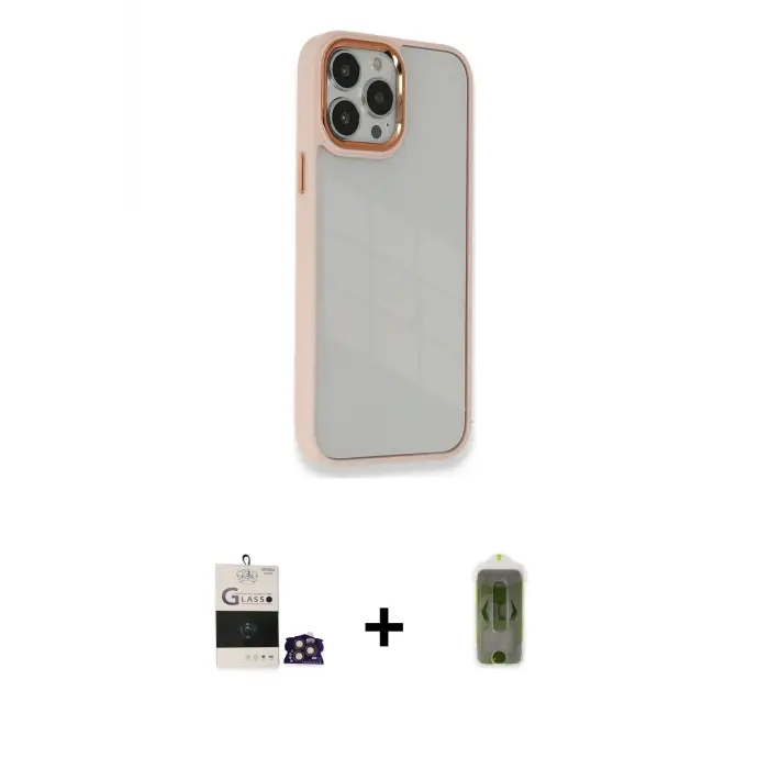 ieg™ iPhone 14 Pro Max Kılıf Eksen Doku Prime - Siyah Joko Magic 5D Hayalet Cam + Bilvis Titan Kamera Lens - GD