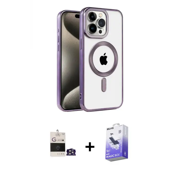 ieg™ iPhone 14 Pro Max Kılıf Eksen Form Koleksiyonu - Siyah Bilvis 5in1 5D Magic Hayalet Cam Ekran Koruyucu + Bilvis Titan Kamera Lens - GS
