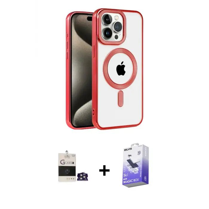ieg™ iPhone 14 Pro Max Kılıf Eksen Form Koleksiyonu - Siyah Bilvis 5in1 5D Magic Hayalet Cam Ekran Koruyucu + Bilvis Titan Kamera Lens - GS