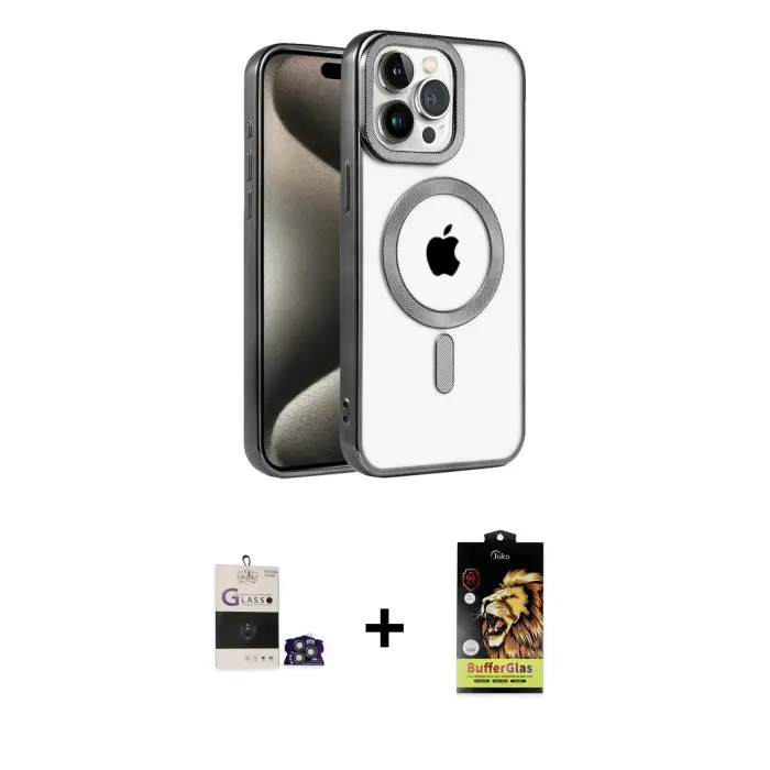 ieg™ iPhone 14 Pro Max Kılıf Eksen Form Koleksiyonu - Siyah Buffer Cam Ekran Koruyucu + Bilvis Titan Kamera Lens - GS