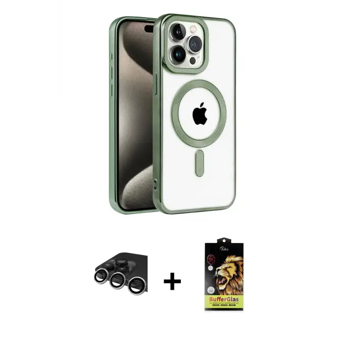 ieg™ iPhone 14 Pro Max Kılıf Eksen Form Koleksiyonu - Siyah Buffer Cam Ekran Koruyucu + Raze Metal Kamera Lens - GS