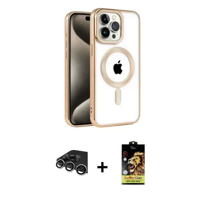 ieg™ iPhone 14 Pro Max Kılıf Eksen Form Koleksiyonu - Siyah Buffer Cam Ekran Koruyucu + Raze Metal Kamera Lens - GS