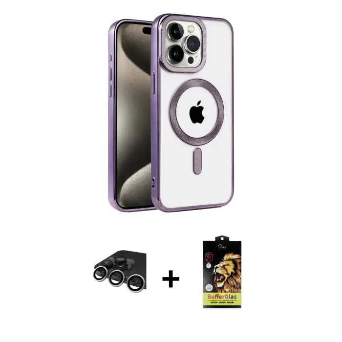 ieg™ iPhone 14 Pro Max Kılıf Eksen Form Koleksiyonu - Siyah Buffer Cam Ekran Koruyucu + Raze Metal Kamera Lens - GS