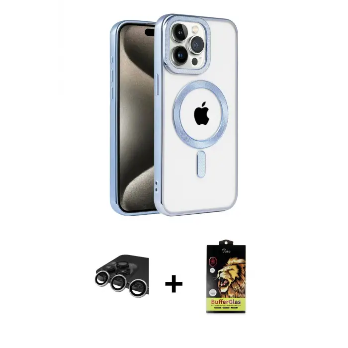 ieg™ iPhone 14 Pro Max Kılıf Eksen Form Koleksiyonu - Siyah Buffer Cam Ekran Koruyucu + Raze Metal Kamera Lens - GS