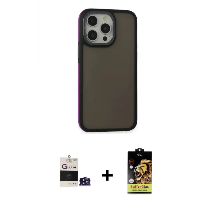 ieg™ iPhone 14 Pro Max Kılıf Eksen Işık - Siyah Buffer Cam Ekran Koruyucu + Bilvis Titan Kamera Lens - DNMR