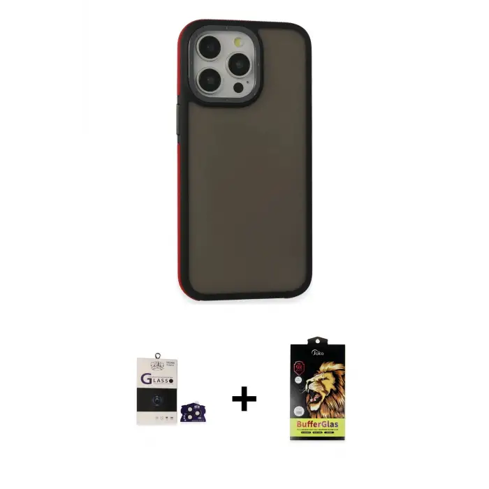ieg™ iPhone 14 Pro Max Kılıf Eksen Işık - Siyah Buffer Cam Ekran Koruyucu + Bilvis Titan Kamera Lens - DNMR