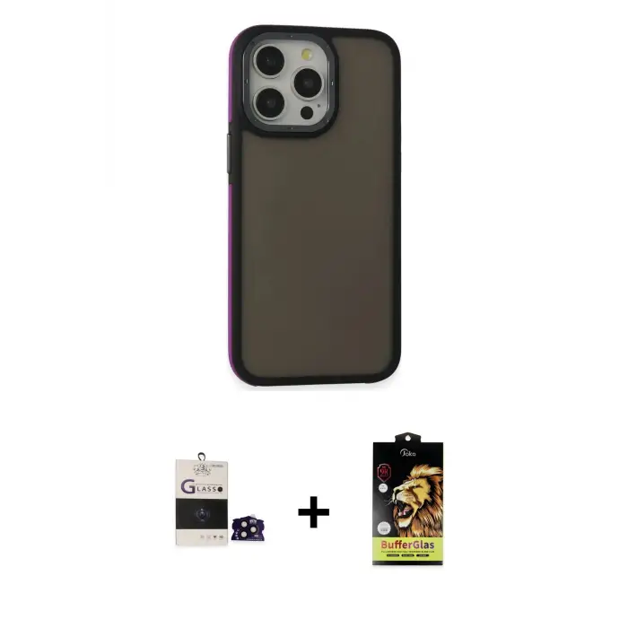 ieg™ iPhone 14 Pro Max Kılıf Eksen Işık - Siyah Buffer Cam Ekran Koruyucu + Bilvis Titan Kamera Lens - SH