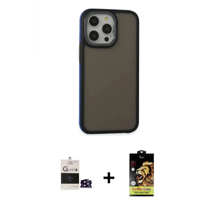 ieg™ iPhone 14 Pro Max Kılıf Eksen Işık - Siyah Buffer Cam Ekran Koruyucu + Bilvis Titan Kamera Lens - SH