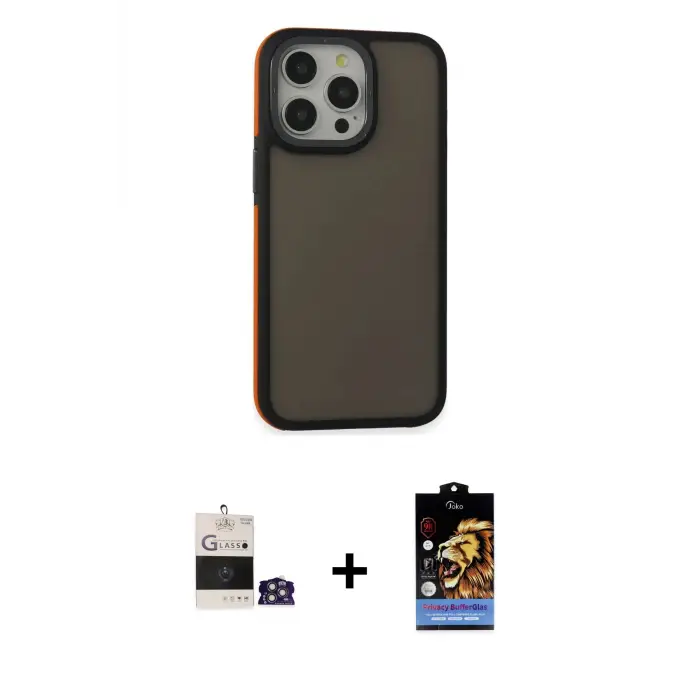 ieg™ iPhone 14 Pro Max Kılıf Eksen Işık - Siyah Buffer Hayalet Cam Ekran Koruyucu + Bilvis Titan Kamera Lens - GS