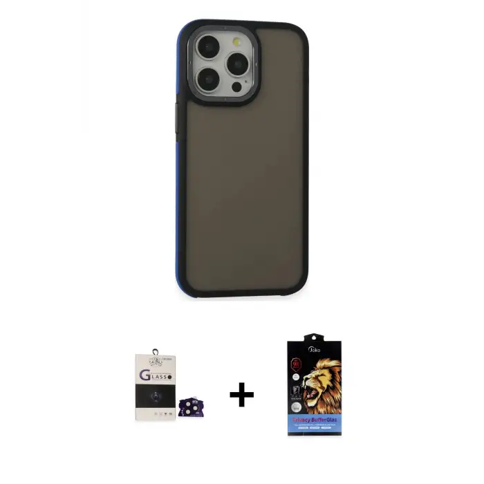 ieg™ iPhone 14 Pro Max Kılıf Eksen Işık - Siyah Buffer Hayalet Cam Ekran Koruyucu + Bilvis Titan Kamera Lens - SH