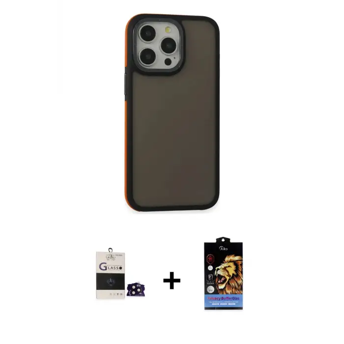 ieg™ iPhone 14 Pro Max Kılıf Eksen Işık - Siyah Buffer Hayalet Cam Ekran Koruyucu + Bilvis Titan Kamera Lens - SH