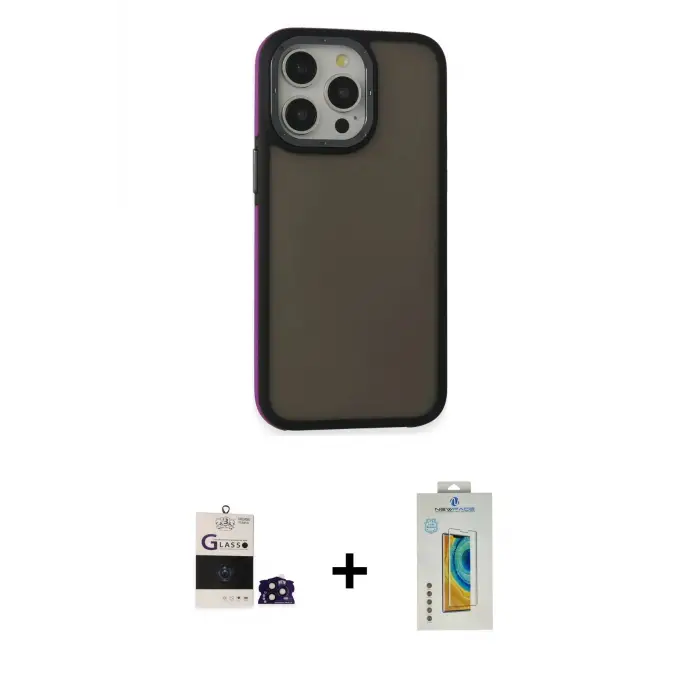 ieg™ iPhone 14 Pro Max Kılıf Eksen Işık - Siyah Polymer Nano Ekran Koruyucu + Bilvis Titan Kamera Lens - DNMR