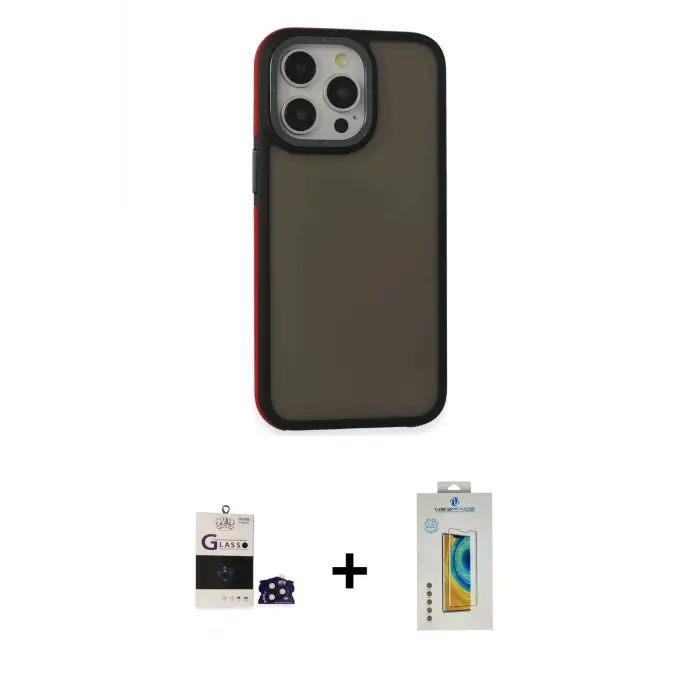 ieg™ iPhone 14 Pro Max Kılıf Eksen Işık - Siyah Polymer Nano Ekran Koruyucu + Bilvis Titan Kamera Lens - DNMR