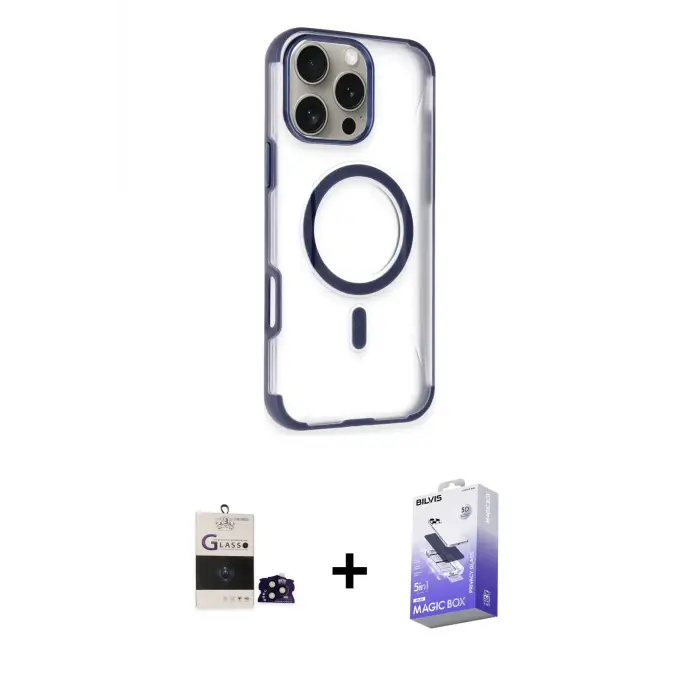 ieg™ iPhone 14 Pro Max Kılıf Eksen Klasik Koleksiyonu - Siyah Bilvis 5in1 5D Magic Hayalet Cam Ekran Koruyucu + Bilvis Titan Kamera Lens - SH