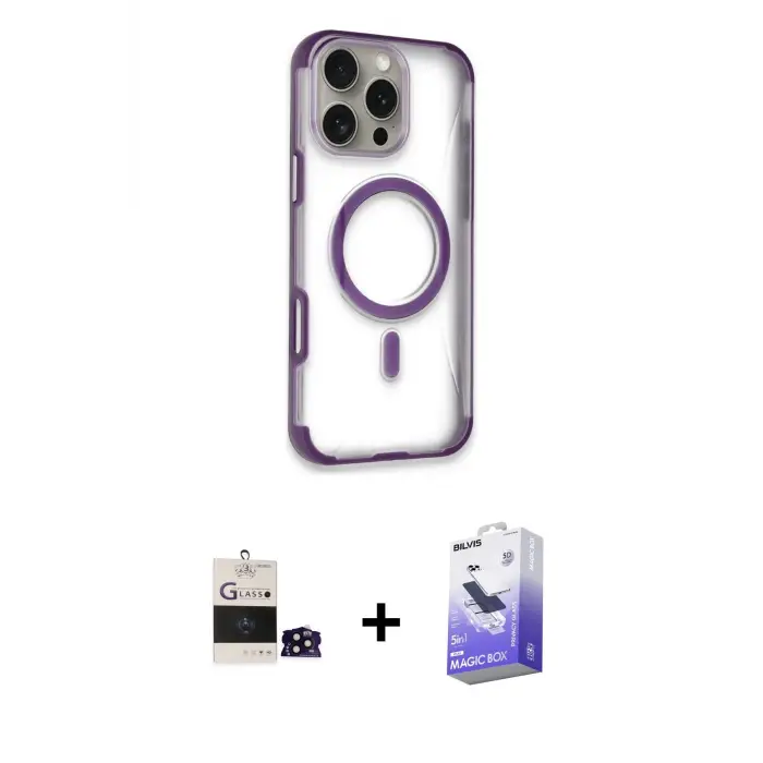 ieg™ iPhone 14 Pro Max Kılıf Eksen Klasik Koleksiyonu - Siyah Bilvis 5in1 5D Magic Hayalet Cam Ekran Koruyucu + Bilvis Titan Kamera Lens - SH