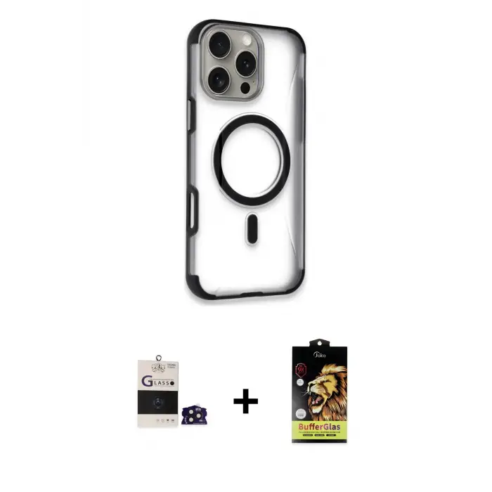 ieg™ iPhone 14 Pro Max Kılıf Eksen Klasik Koleksiyonu - Siyah Buffer Cam Ekran Koruyucu + Bilvis Titan Kamera Lens - DNMR