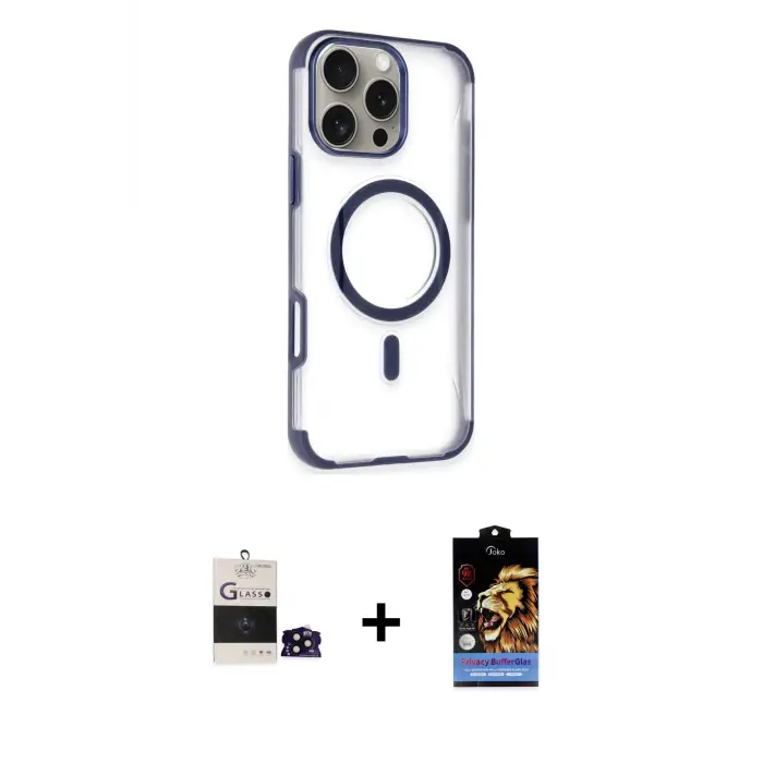 ieg™ iPhone 14 Pro Max Kılıf Eksen Klasik Koleksiyonu - Siyah Buffer Hayalet Cam Ekran Koruyucu + Bilvis Titan Kamera Lens - SH