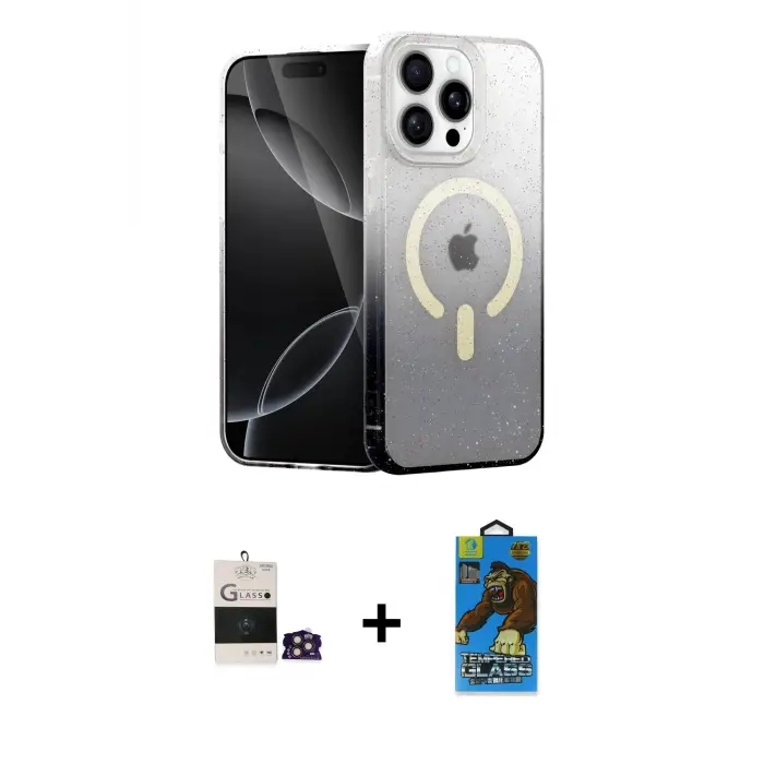 ieg™ iPhone 14 Pro Max Kılıf Eksen Minimal Özel Seri - Siyah 18D Cam Ekran Koruyucu + Bilvis Titan Kamera Lens - GD