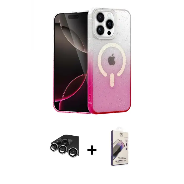 ieg™ iPhone 14 Pro Max Kılıf Eksen Minimal Özel Seri - Siyah Bilvis 3D Mat Cam Ekran Koruyucu + Raze Metal Kamera Lens - GS